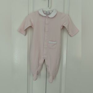 Kissy Kissy pink collared sleeper footie 3-6 months feminine details Pima cotton